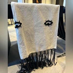 Evil eye wool & leather fringe throw from Morocco